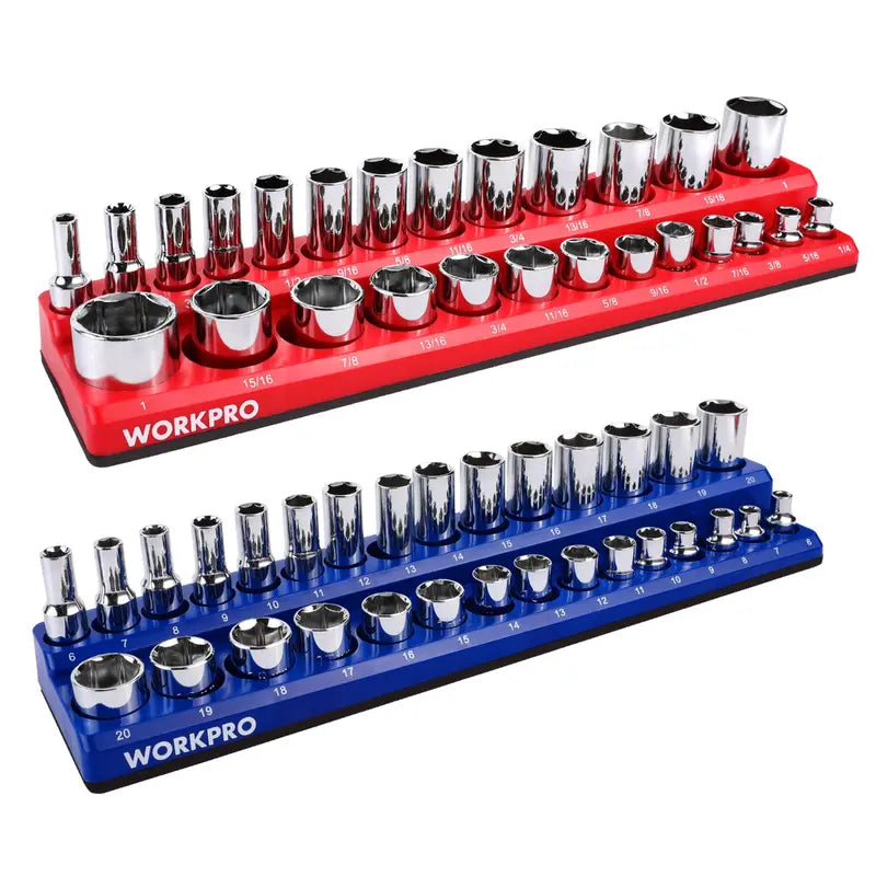 WORKPRO Magnetic Socket Organizer Set: 1/4″, 3/8″, and 1/2″ Drive Sizes