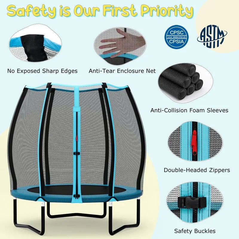 55-Inch ASTM-Certified Kids’ Trampoline — Enclosed Mini Bouncer for Toddlers & Preschoolers