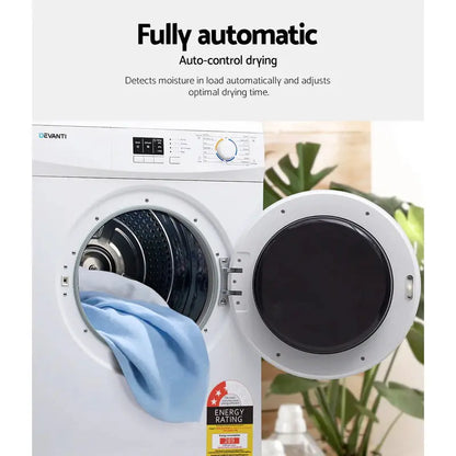 Devanti 7kg Vented Tumble Dryer  Compact White Capacity Dryer with Multiple Programs