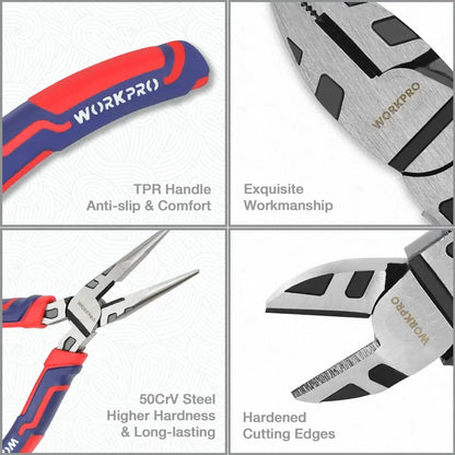 WORKPRO 5-Piece Premium Cr-V Pliers Set with Protective Storage Pouch