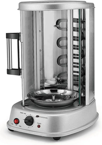 Flexzion Vertical Rotisserie Oven Grill  Stainless Steel Kebab Cooker with Rotating Skewers & Bake Ware
