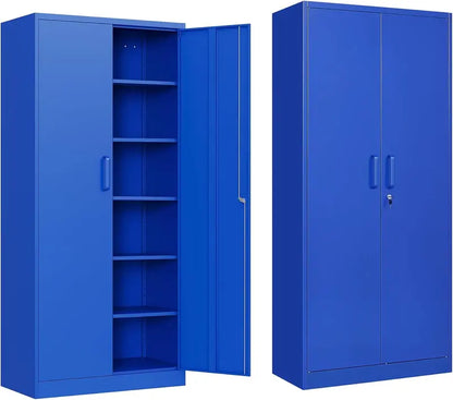 Heavy-Duty Lockable Metal Storage Cabinet  71-Inch Black Steel Unit with Six Shelves for Garage, Office, or Workshop Use