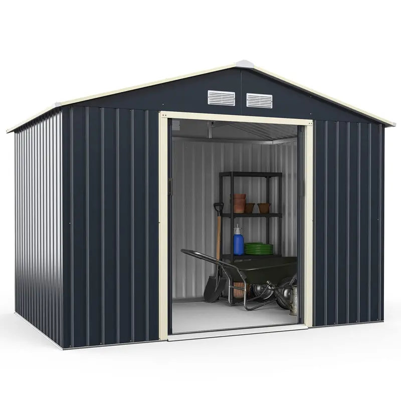 Heavy-Duty Metal Storage Shed  Outdoor 7’x6′, 9’x6′, or 9’x8′ Building with Vents & Sliding Doors