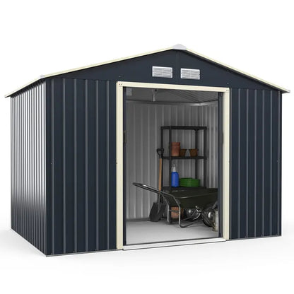 Heavy-Duty Metal Storage Shed  Outdoor 7’x6′, 9’x6′, or 9’x8′ Building with Vents & Sliding Doors