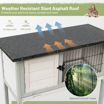 Dual-Use Elevated Wooden Hutch for Rabbits  Indoor/Outdoor Design with Slide-Out Tray for Easy Maintenance