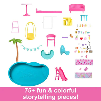 Barbie Dreamhouse Pool Party Playset  10 Interactive Areas, Slide, and 75+ Accessories