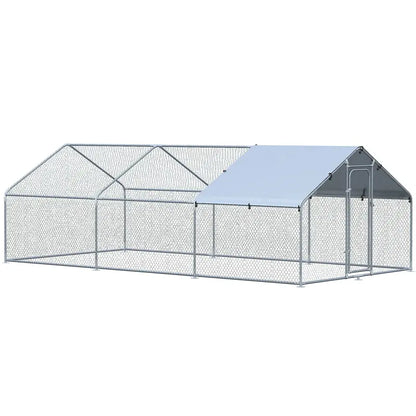 PawHut Galvanized Large Metal Chicken Coop Cage, 3 Room Walk-in Enclosure, Poultry Hen House with UV and Water Resistant Cover for Outdoor Backyard, 10′ x 19.7′ x 6.4′