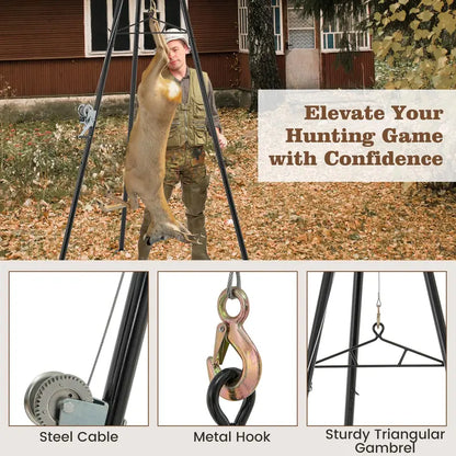 600-LB Tripod Game Hoist  Hunting Deer Lifting System with Adjustable Gambrel and Winch