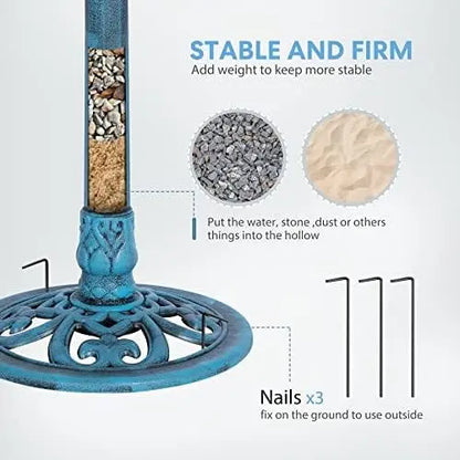 Blue Patina Antique Bird Bath  Lightweight, Weather-Resistant, 20″ Diameter, Sturdy Base for Outdoor Garden
