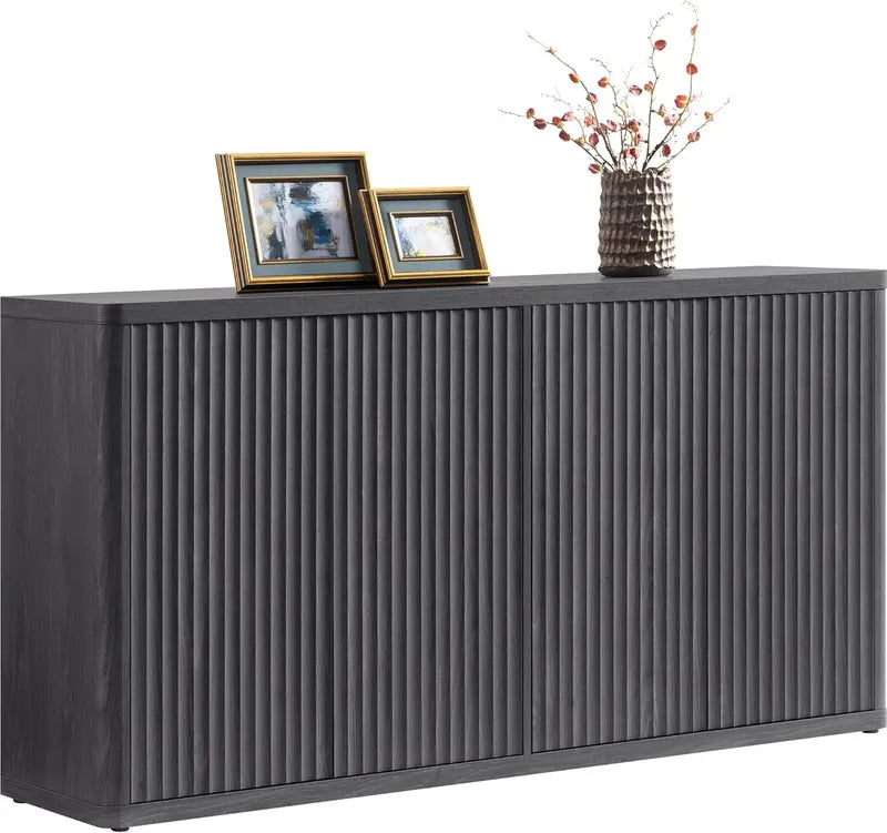 66.3-Inch Fluted Modern Credenza — Multi-Functional Buffet Table, Media Console or Entryway Cabinet in Neutral Finish