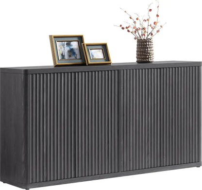 66.3-Inch Fluted Modern Credenza — Multi-Functional Buffet Table, Media Console or Entryway Cabinet in Neutral Finish
