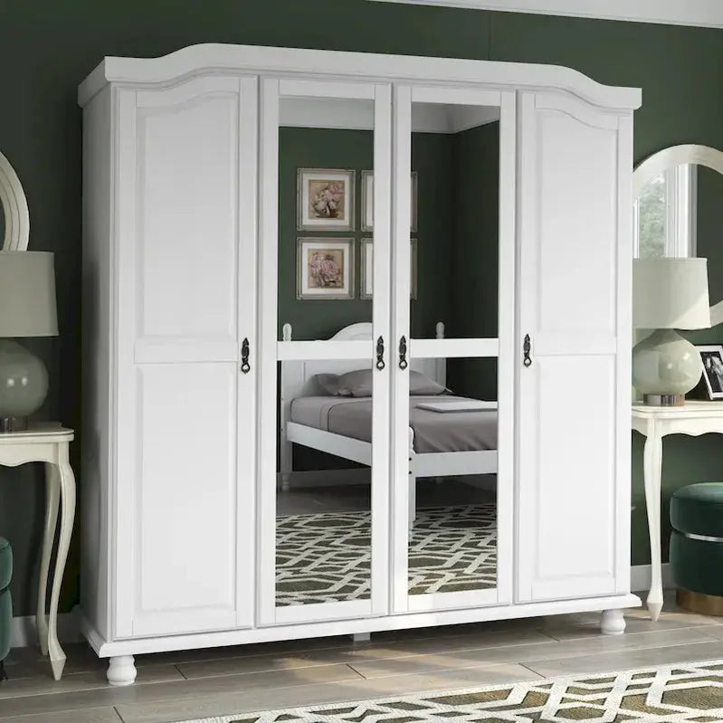 Kyle Armoire by Palace Imports  Handcrafted 4-Door Solid Wood Wardrobe with Optional Mirrored Panels