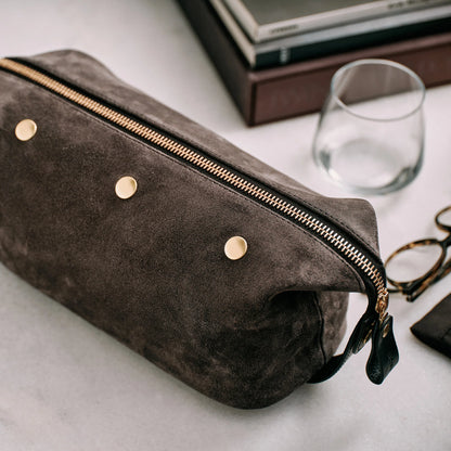 Suede Wash Bag / Dopp Kit - Storm Grey