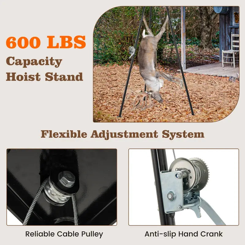 600-LB Tripod Game Hoist  Hunting Deer Lifting System with Adjustable Gambrel and Winch