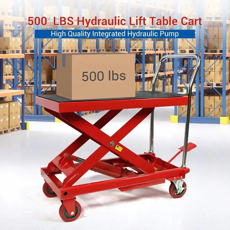 500 lb Hydraulic Double-Scissor Lift Table  30″ Max Height, 4-Wheel Mobility & Non-Slip Surface