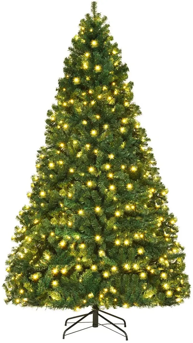 Auto-Spreading Pre-Lit PVC Spruce Christmas Tree with Hinged Branches
