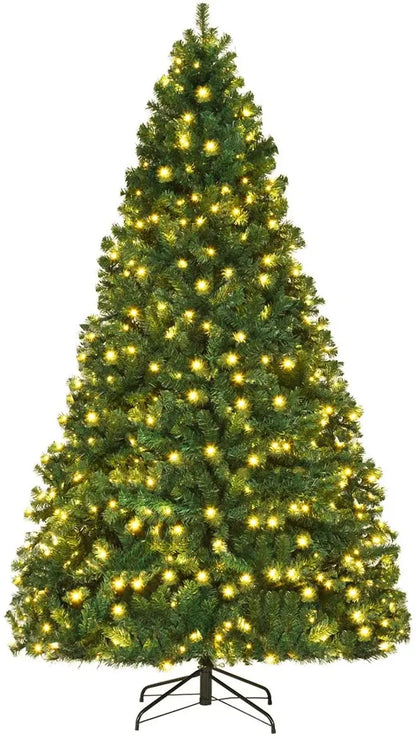 Auto-Spreading Pre-Lit PVC Spruce Christmas Tree with Hinged Branches