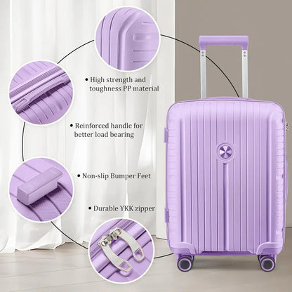 Lightweight 5-Piece PP Hardshell Carry-On Luggage Set  Dual Spinner Wheels & TSA Lock Travel Suitcases