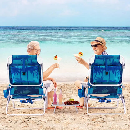 Adjustable Folding Beach Chair for Adults  5-Position Recline, Head Pillow & Integrated Cooler Bag
