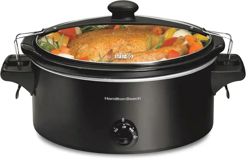 10-Quart Portable Slow Cooker  Heavy-Duty ‘Stay or Go’ Design with Secure Lid Lock