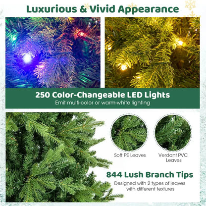Hinged Pre-Lit Artificial Christmas Tree with Warm White and Multi-Color LEDs