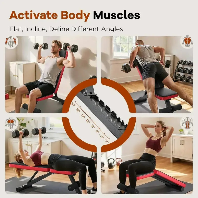 Foldable Home Gym Weight Bench  8-Position Adjustable Backrest for Strength Training