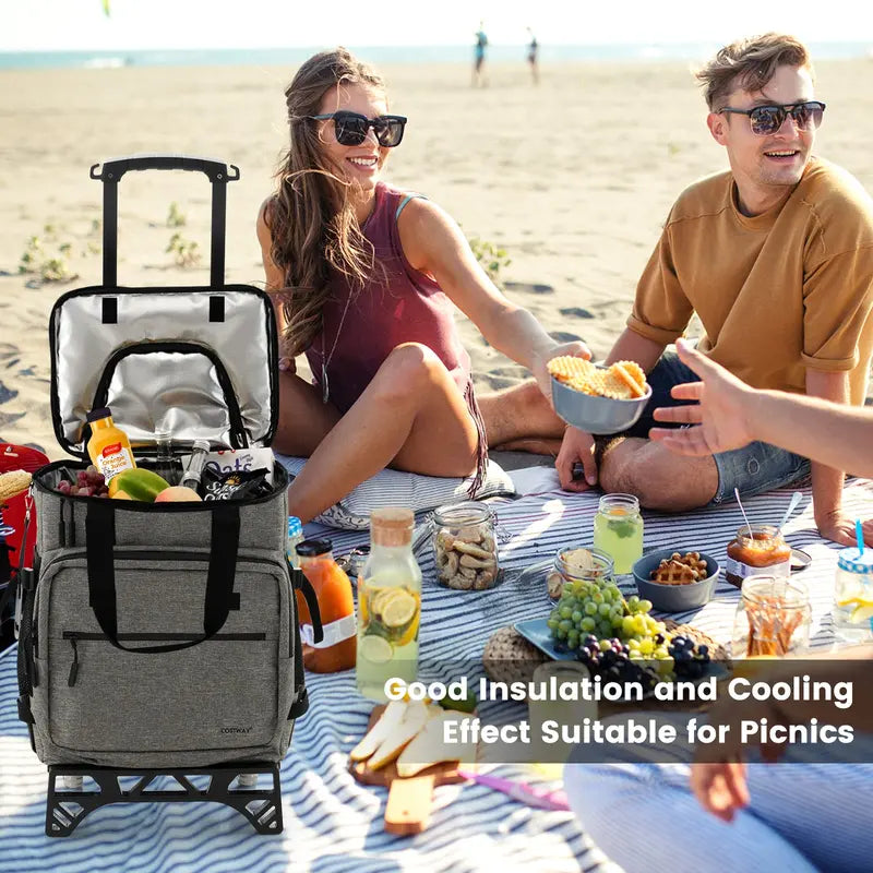 Collapsible 50-Can Rolling Cooler  3-in-1 Insulated Soft Bag with Removable Wheels
