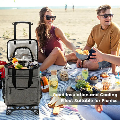 Collapsible 50-Can Rolling Cooler  3-in-1 Insulated Soft Bag with Removable Wheels