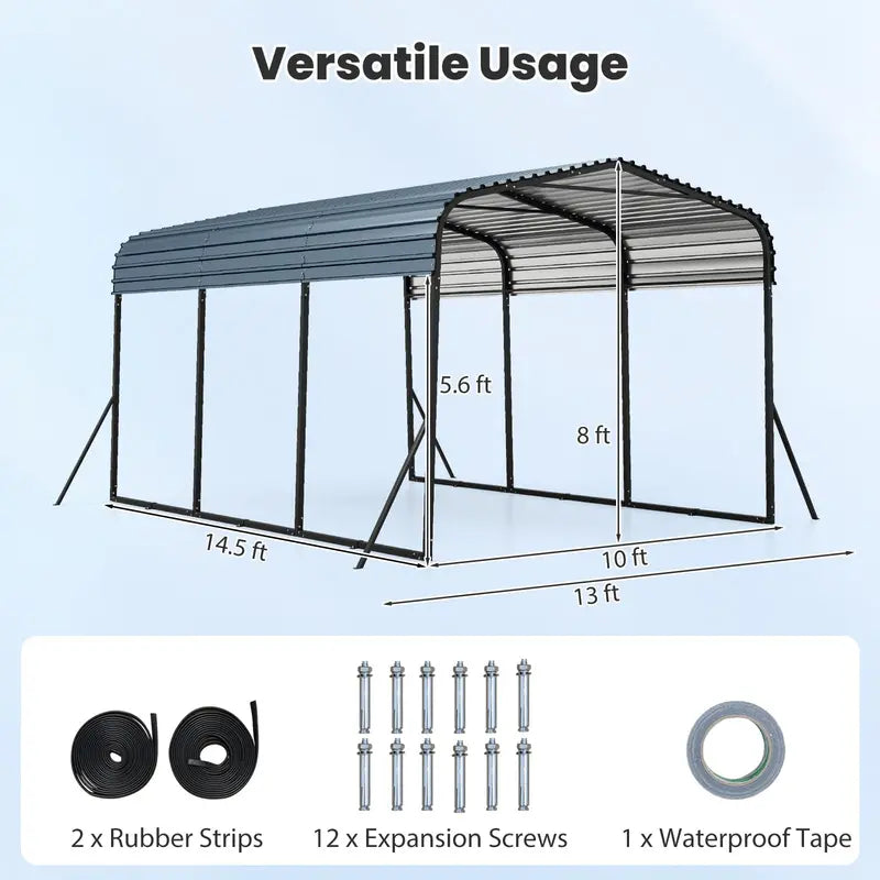 10′ x 14.5′ Heavy-Duty Galvanized Steel Carport Shelter for Outdoor Vehicle Protection