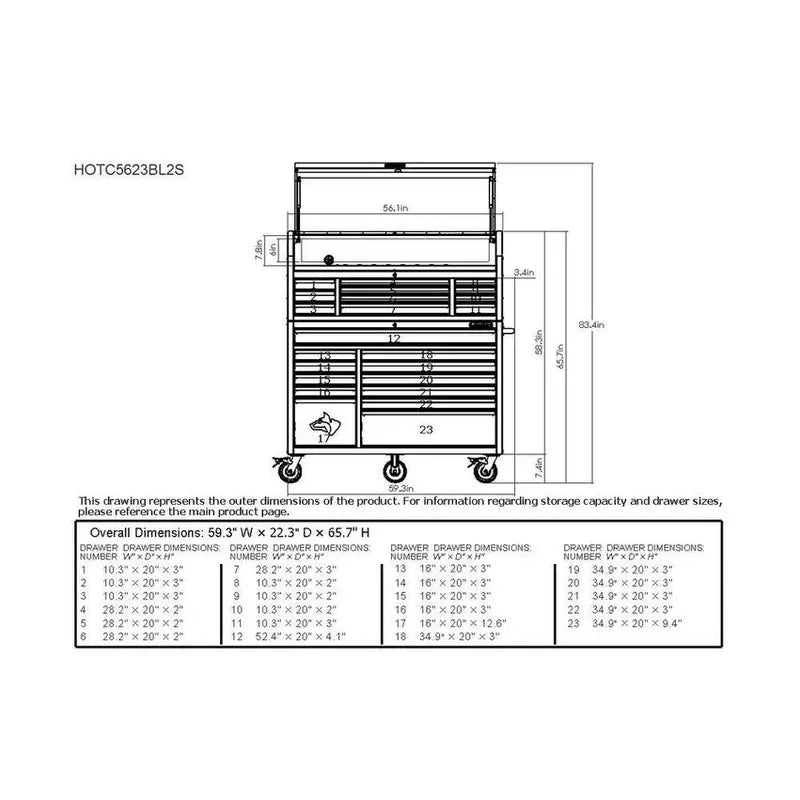 23-Drawer Heavy-Duty Rolling Tool Chest & Cabinet Set  56-Inch Wide Matte Blue Professional Storage System