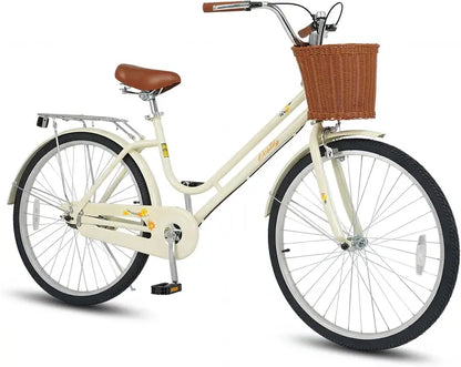 Classic Beach Cruiser Bike  Front Basket, Rear Rack, Bell  Designed for Teens & Adults