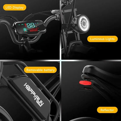 Happyrun 20″ Fat-Tire Electric Bike  750W Motor, 48V 18Ah Removable Battery, 20 MPH Top Speed, 68-Mile Range