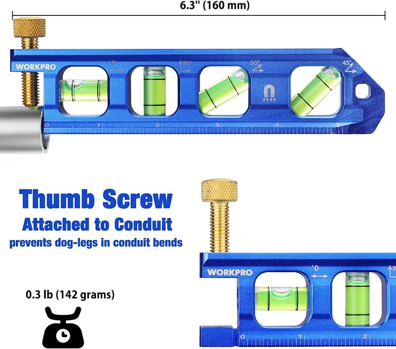 WORKPRO 6.3-Inch Conduit Bending Level  Dual-Vial Aluminum Angle Gauge for Electrical Installations