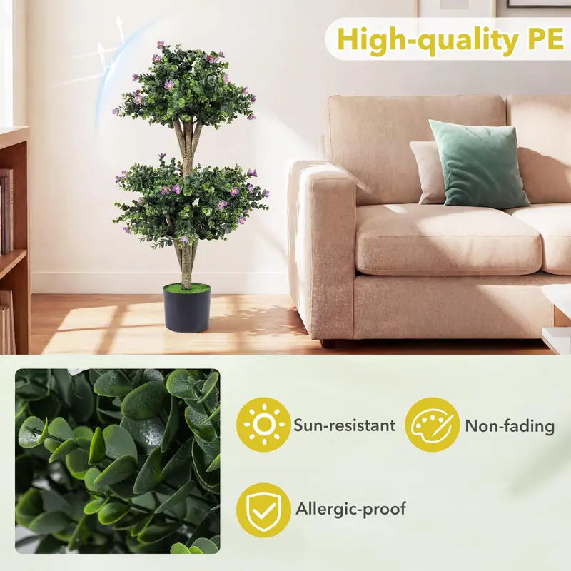 Set of Two 3-Foot Double-Ball Boxwood Topiaries for Porch or Entryway Decoration