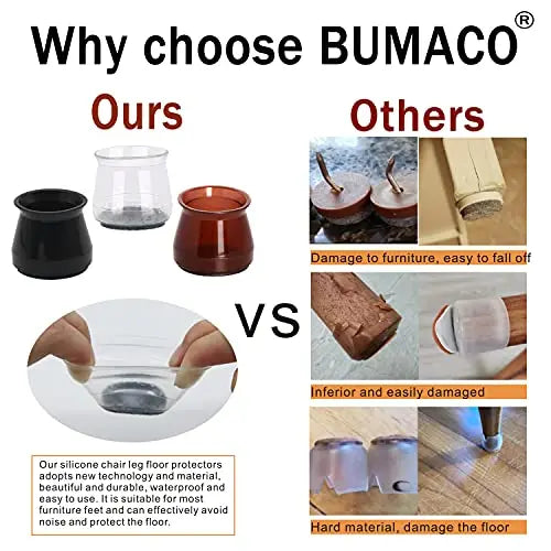 BUMACO 40-Pack Silicone Chair Leg Protectors  Floor-Safe Non-Slip Covers for Hardwood, Tile & Laminate Surfaces