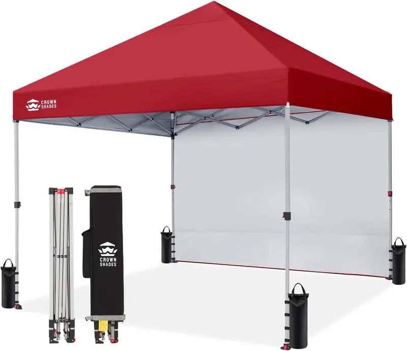 CROWN SHADES 10′ x 10′ Pop-Up Canopy with Single Sidewall: Portable Event Shelter for Parties, Campgrounds, and Outdoor Markets — Includes STO-N-Go Carry Bag