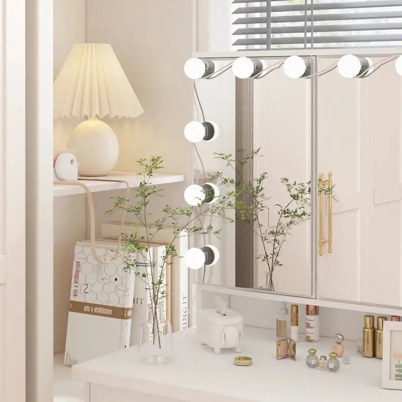 Luxury LED-Lit Makeup Vanity Station  9-Drawer Elegant Beauty Organizer