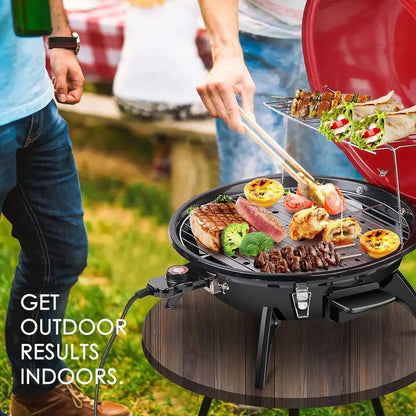 1600W Indoor/Outdoor Electric Barbecue Grill  Portable, Double-Layer Design, Detachable Grilling Surface (Black)