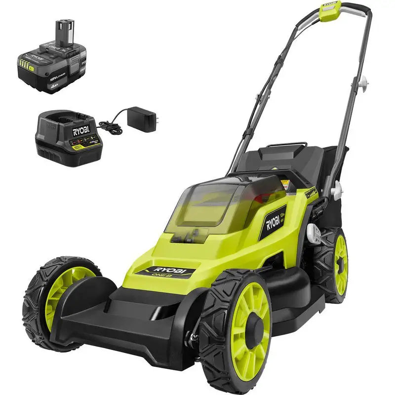 RYOBI ONE+ 18V 13″ Cordless Push Lawn Mower  Battery-Powered Walk-Behind Model