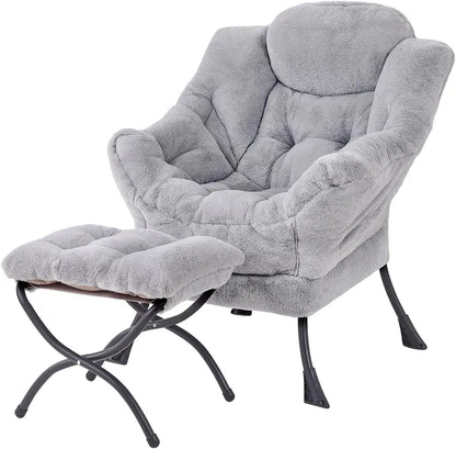 Welnow Compact Lazy Chair with Ottoman  Dark Grey Accent Armchair with Side Pocket & Footrest