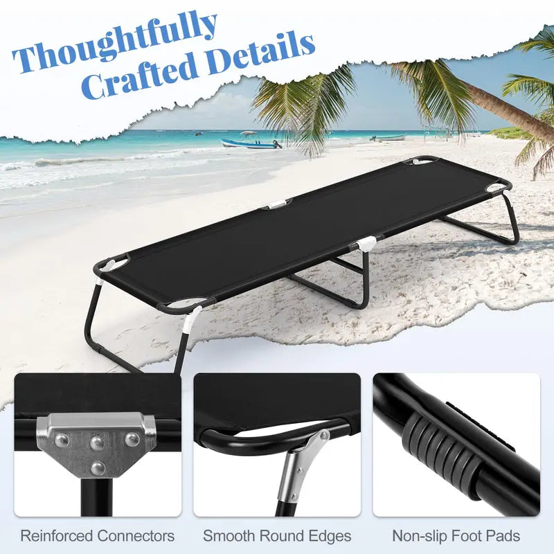 Heavy-Duty Foldable Camping Cot with Non-Slip Feet for Adults & Kids
