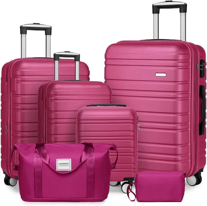 6-Piece Expandable Rolling Luggage Set  Lightweight Hardshell Suitcases with Smooth-Spinning Wheels & Modular Packing Options