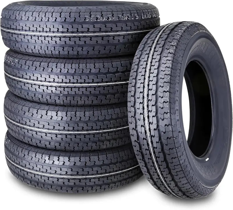 Heavy-Duty Trailer Tire Set  4× ST205/75R15, 10-Ply Load Range E, Steel-Belted Radial with Scuff Guard Protection