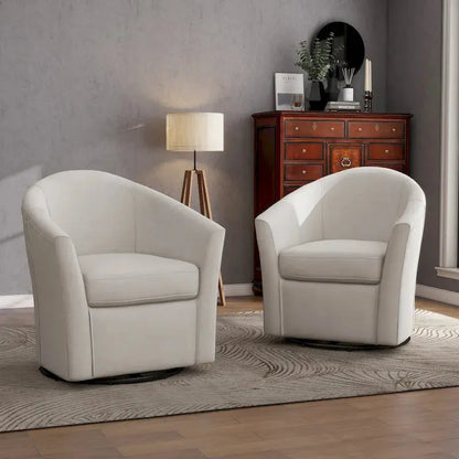 Set of 2 Modern Swivel Barrel Chairs  Upholstered Living Room Accent Seating with 360-Degree Rotation