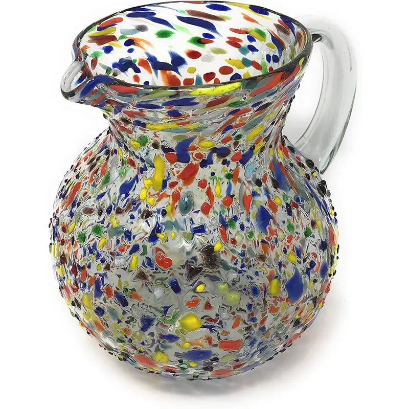 Hand Blown Glass Pitcher  Confetti Rock Design 84 oz.