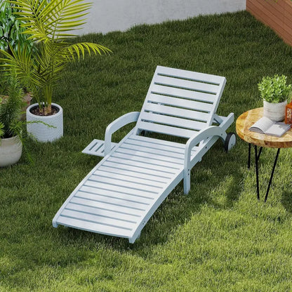 Set of 4 Wooden Poolside Chaise Lounges  5-Position Adjustable Recliners with Pull-Out Side Tables, Patio or Deck Ready