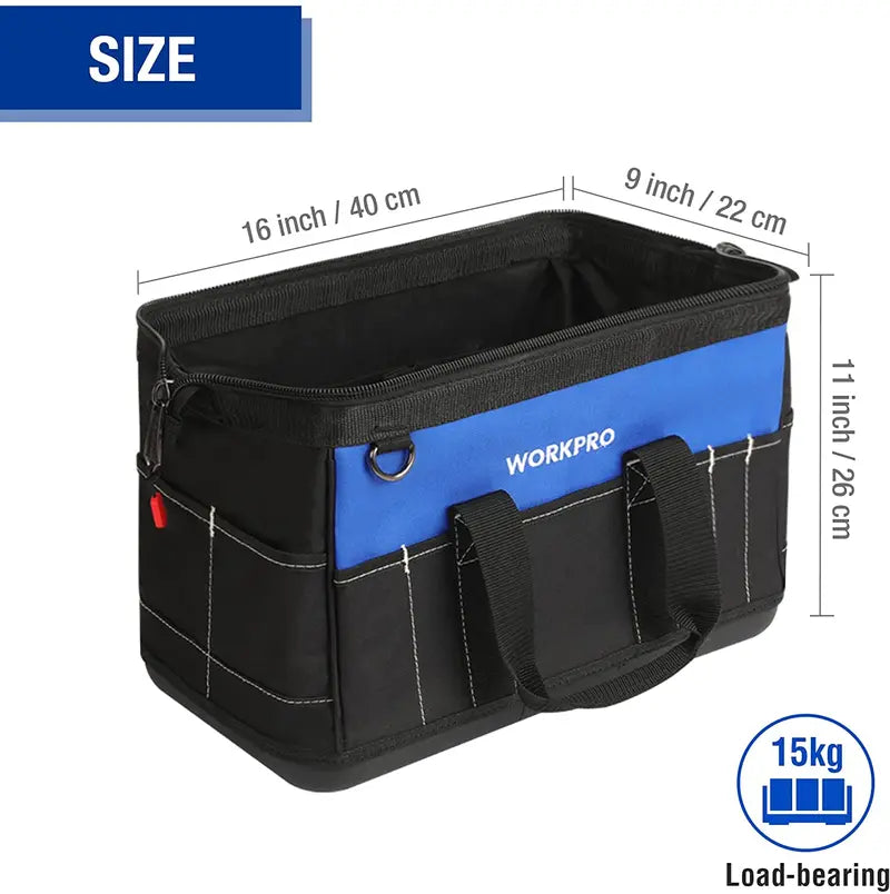 WORKPRO 16″ Wide-Mouth Waterproof Tool Bag  Molded Base for Stability & Durability