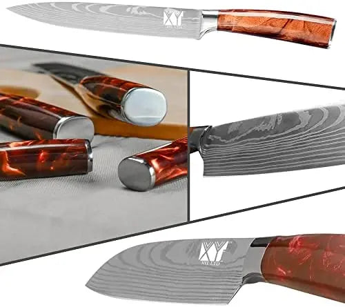 XYJ Stainless Steel 8-Piece Kitchen Knife Set with Ergonomic Handles, Sheaths & Carry Case