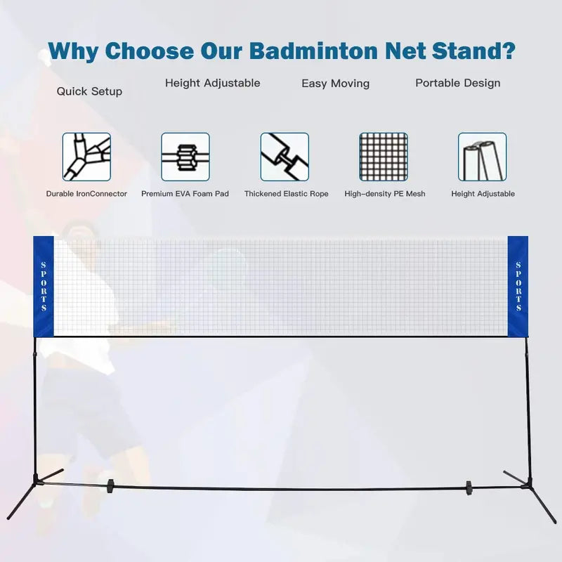 Portable Height-Adjustable Badminton Net  2.5 to 5 Feet for Backyard or Indoor Play