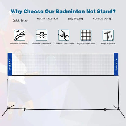 Portable Height-Adjustable Badminton Net  2.5 to 5 Feet for Backyard or Indoor Play